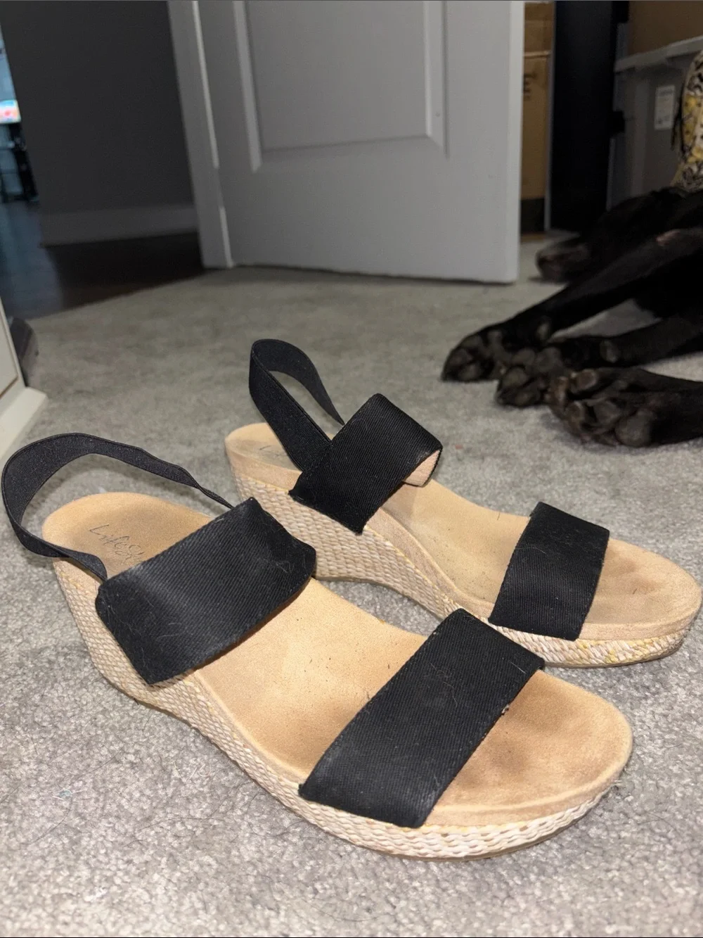 Life Stride Black Elastic Espadrille Wedge Sandals